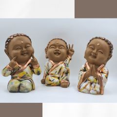 Cute 3 Baby Buddha Figurine for Home Decor (Pack of 3, Multicolor)